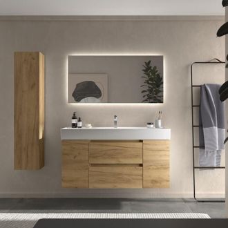Cygnus Bath Mueble Ba&ntilde;o Bequia 120cm Y Coqueta Centrado Y Lavabo Roble 120x45x66