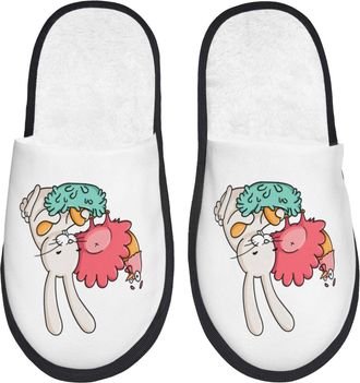 Generic Plush Fluffy Slipper A Funny Rabbit Hunting Eggs Mens Slipper Warm Hotel Slippers for Ladies Guest Indoor M