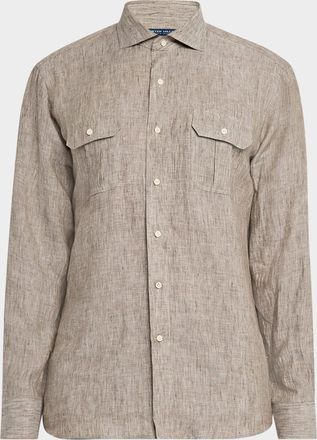 Peter Millar Mens Positano Linen Double-Pocket Sport Shirt
