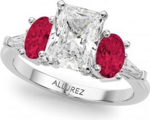 Allurez Radiant Lab Grown Diamond & Oval Ruby Engagement Ring in Platinum (4.24ct)