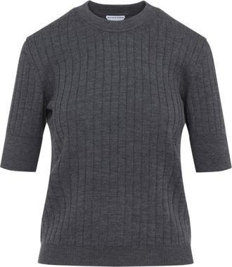Bottega Veneta Grey Ribbed Knit Cropped Top
