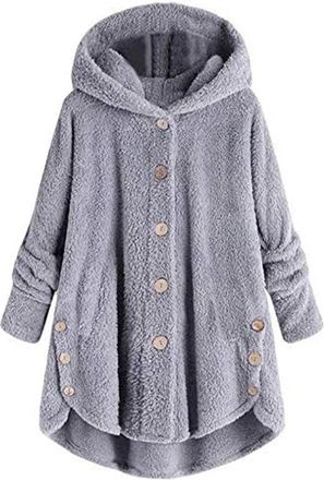 Generic Plus Size Fleece Bed Jacket for Women Soft Fuzzy Button Hooded Lightweight Winter Lounge Coat Outerwear (Light gray,4XL)
