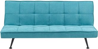 Beliani Modern Fabric Sofa Bed Polyester Armless Reclining Convertible Solid Wood Sea Blue Hasle
