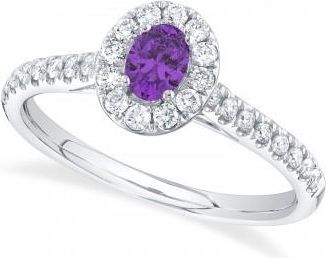 Allurez Oval Amethyst Solitaire & Diamond Engagement Ring 14K White Gold (0.54ct)