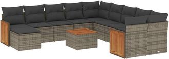 vidaXL Set De Sof&aacute;s De Jard&iacute;n 12 Pzas Con Cojines Rat&aacute;n Sint&eacute;tico Gris Vidaxl
