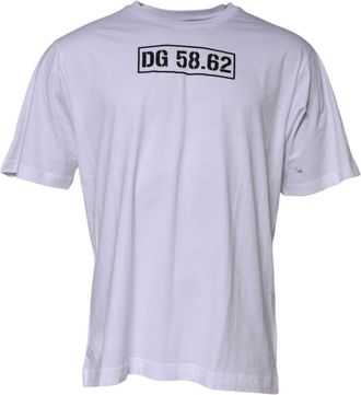 Dolce & Gabbana White Cotton Logo Print Crew Neck Mens T-shirt (Pre-Owned)