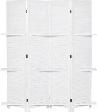 HOMCOM Homcom - Biombo Separador de Madera de 4 Paneles Divisor de Habitaciones Plegable con 3 Estantes Extraíbles Diseño Persiana para Dormitorio Oficina
