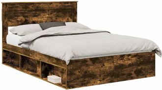 vidaXL Estructura De Cama Con Cabecera Roble Ahumado 140 X 190 Cm Vidaxl