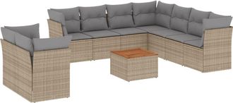 vidaXL Juego De Sof&aacute;s Jard&iacute;n Con Cojines Beige Mezcla 11 Pzas Rat&aacute;n Pe Vidaxl