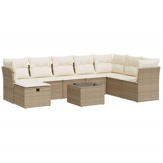 vidaXL Set De Sof&aacute;s De Jard&iacute;n Con Cojines 9 Pzas Rat&aacute;n Sint&eacute;tico Beige Vidaxl