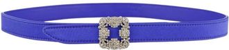 Manolo Blahnik Blauwe Kristal Gesp Mini Riem - Dames - Riemen - Blauw - L - Leer - Accessoires
