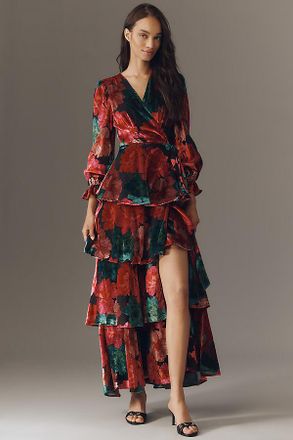 Hutch Wrap Ruffle Velvet Maxi Dress