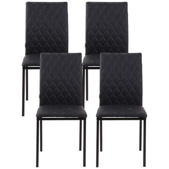 HOMCOM Set 4 Sedie Da Cucina Moderne In Finta Pelle Con Cuciture A Rombi Nero - Homcom