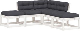 vidaXL Set Sof&aacute;s Jard&iacute;n 5 Pzas Con Cojines Madera Maciza Pino Blanco Vidaxl