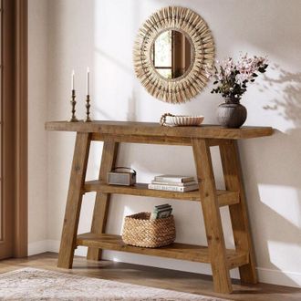 Tribesigns Tribesigns Tavolo consolle in legno massiccio, 120 cm, tavolo dingresso con ripiani a 3 livelli, rettangolari dietro il divano, tavoli daccento