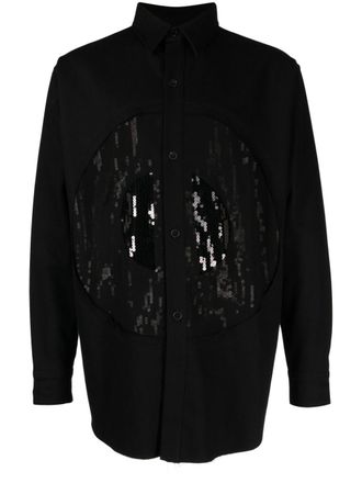 Edward Cuming sequinned spread-collar shirt - men - Viscose/Polyester/Cotton/Virgin Wool - 4 - Black