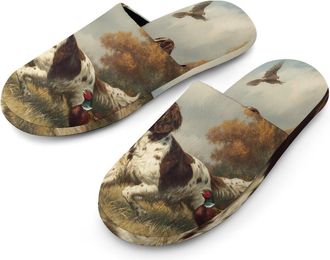 Generic Springer Spaniel Dog Pheasant Hunting Mens Slippers Warm Non-Slip Houes Shose Spa Slipper for Home Bedroom