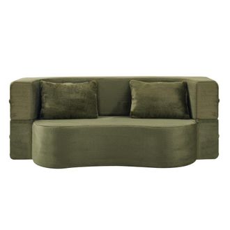 Urban Meuble Sof&aacute; cama de 2 plazas curvado en terciopelo verde oliva 180x55cm