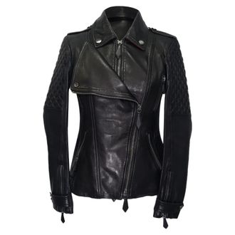 Burberry Burberry Gequilted Accent Bikerjack in Zwart Lamsleer