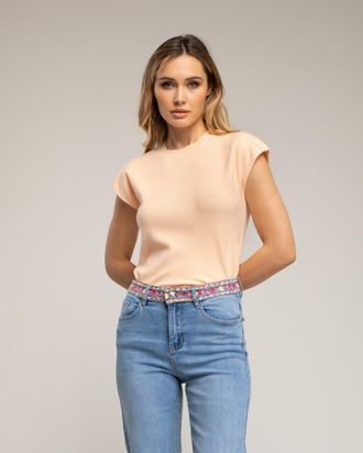Tantra Mouwloze effen gebreide top met een ronde hals