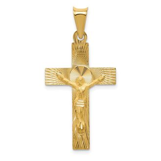 Diamond2Deal 14k Yellow Gold Polished Satin Diamond-Cut Crucifix Pendant