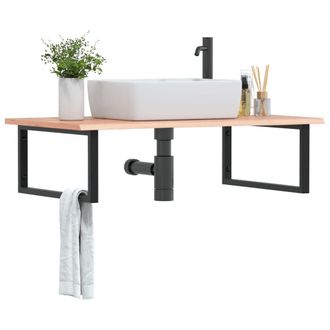 Berkfield Home Basin Shelf Wall Mounted Steel & Solid Wood Oak in Brown