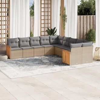 vidaXL Juego De Sof&aacute;s Jard&iacute;n Con Cojines Beige 10 Pzas Rat&aacute;n Sint&eacute;tico Vidaxl