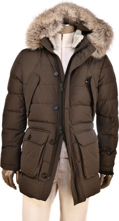 Eleventy Cotton-Wool Coat W/ Removable Coyote Fur Trim Hood