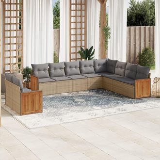 vidaXL Juego De Sof&aacute;s Jard&iacute;n Con Cojines Beige 10 Pzas Rat&aacute;n Sint&eacute;tico Vidaxl