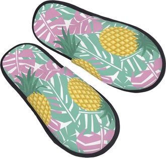 Generic Home Slipper Tropical Fruit Of Pineapple Pattern Warm Slipper Breathable House Shoes Non-Slip Scuff Slippers For Bedroom Hotel Travel L