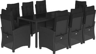 vidaXL Set De Comedor De Jard&iacute;n 9 Pzas Y Cojines Rat&aacute;n Sint&eacute;tico Negro Vidaxl