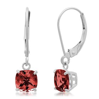 MAX + STONE Solid 10K White Gold Cushion Cut Dangle Gemstone Leverback Earrings