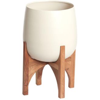 Light & Living Light&living - L&aacute;mpara Karuna En Pie De Madera Y Mate Crema