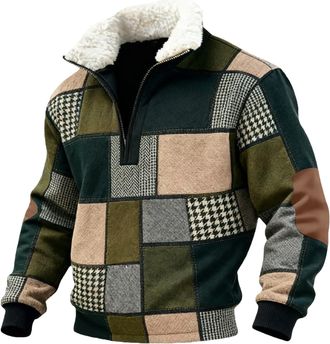 Generic Christian Sweatshirts Quarter Zip Pullover Men Fleece Stand Collar Mens Jumpers Christ Crosses Printed Long Sleeve Sweatshirt Block Color Winter Warm 