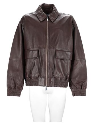 STUDIO NICHOLSON Brown Lambskin Leather Classic Collar Jacket