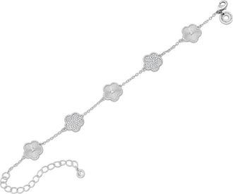 Kenneth Jay Lane Pav&eacute; Cubic Zirconia Striated Clover Line Bracelet in Clear Silver at Nordstrom Rack