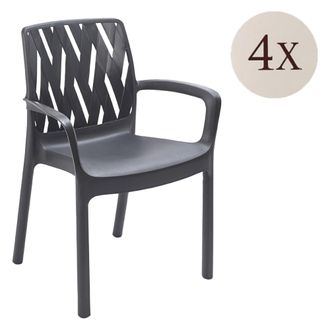 Dmora Silla Exterior Rumley, 4 Sillas, Apilable Made In Italy, Con Brazos, Negro Antracita