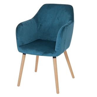 Hhg Nunca Usado] Silla De Comedor Malm&ouml; T381, Silla Silla De Cocina, Dise&ntilde;o Retro A&ntilde;os 50, Terciopelo, Azul Petr&oacute;leo, Patas Claras