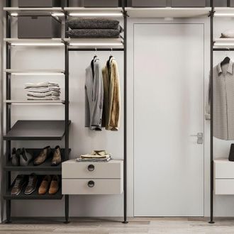 Emuca Emuca - Kit De Soportes Para 3 Estantes De Madera Y 1 M&oacute;dulo Para La Estructura Zero, Zamak, Pintado Negro Texturizado