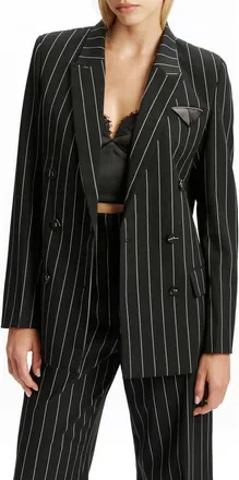 Bardot Sloane Oversize Pinstripe Double Breasted Blazer in Black Stripe at Nordstrom, Size X-Small
