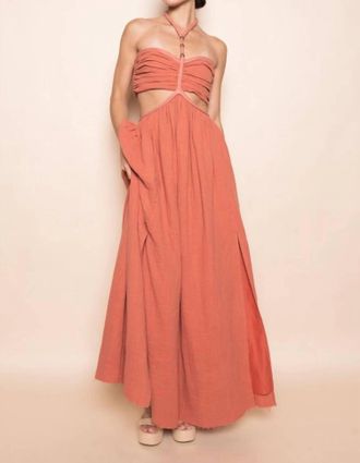 FORE COLLECTION Braided Strap Gold Beadin Cut Out Waist Maxi Dress In Rust