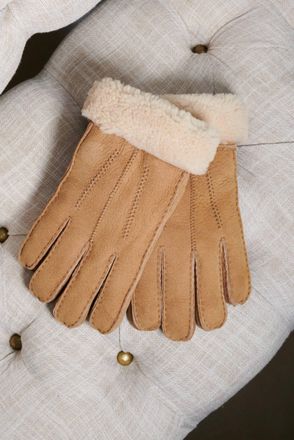 D'Arienzo Guanti in montone color cuoio da uomo con risvolto DArienzo, Seleziona Taglia L/XL(10-10,5), Colore Cuoio