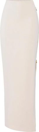 Elisabetta Franchi Rok in lichtgewicht cr&ecirc;pe stof met juweelrits - Dames - Maxi Rokken - Beige - XL - Polyester - Rokken