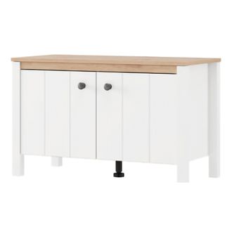 Dmora Mueble De Entrada Tekapo, Un Estante, 2 Puertas, Puerta Efecto Rayado, 86x40x54h Cm Blanco Mate
