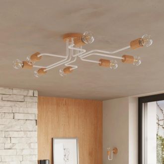 Wonderlamp L&aacute;mpara de techo blanco y madera con 8 brazos irregulares