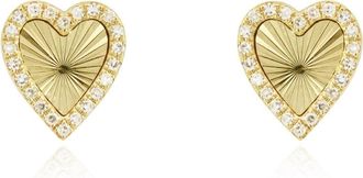 The Lovery Skinny Fluted Gold Diamond Heart Stud Earring