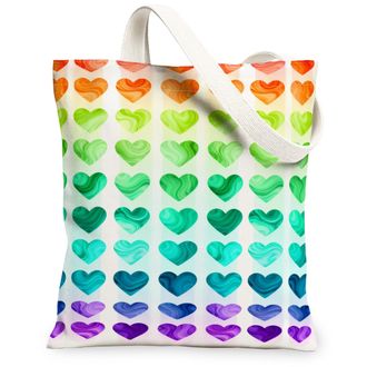Generic Colorful Heart Pattern Canvas Tote Bags, Artistic Rainbow Design Reusable Grocery Bags, Summer Lightweight Washable Shoulde, Colorful, 13x15 Inch