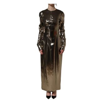 Dolce & Gabbana Maxi Dresses, female, Yellow, Size: S Long Sleeve Maxi Dress