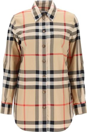 Burberry Paola Check Shirt - Dames - Overhemden - Beige - 2XS - Katoen - Overhemden
