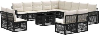vidaXL Conjunto De Sof&aacute;s De Jard&iacute;n 14 Uds. Negro Y Blanco Crema Vidaxl
